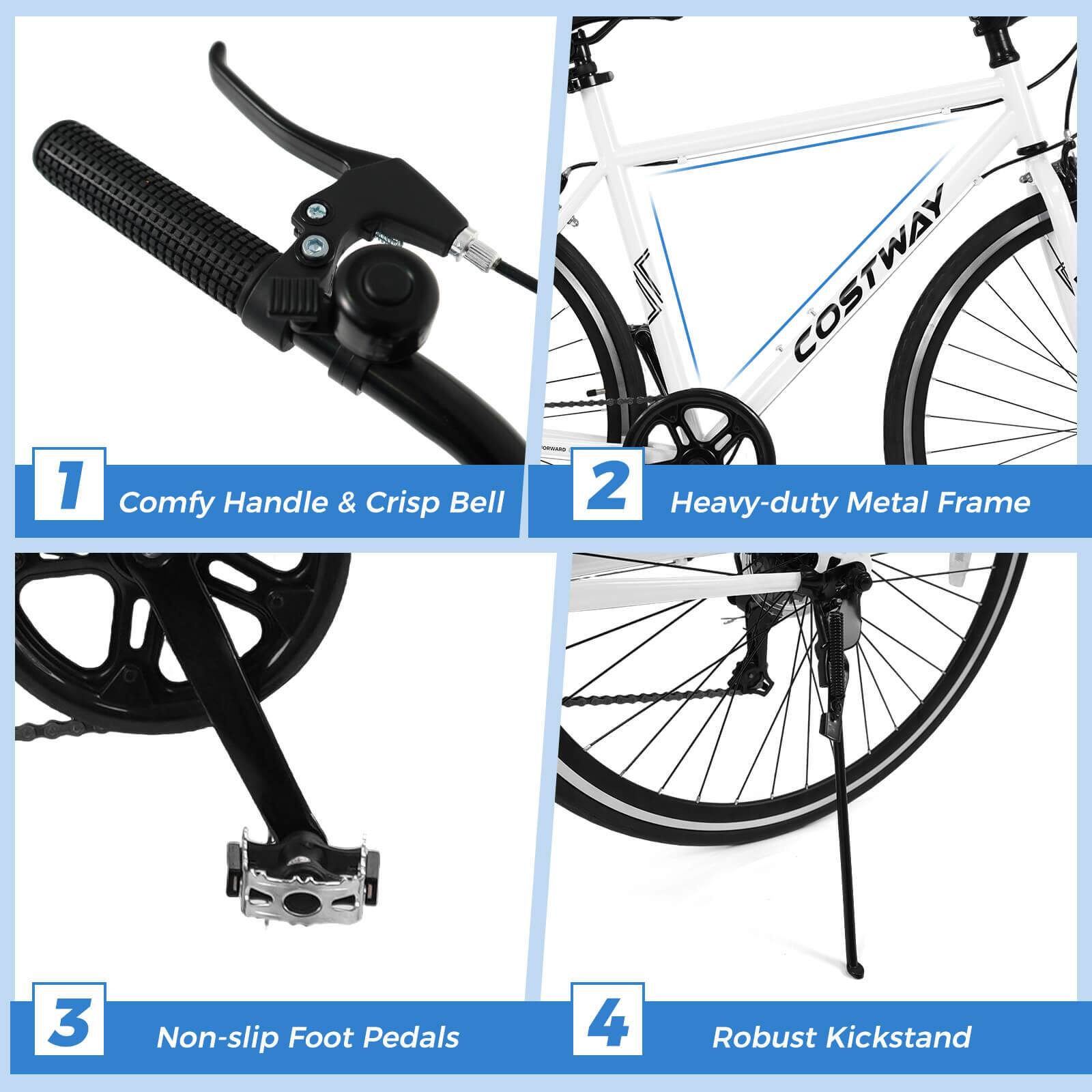 1. Comfy Handle & Crisp Bell  
2. Heavy-duty Metal Frame  
3. Non-slip Foot Pedals  
4. Robust Kickstand