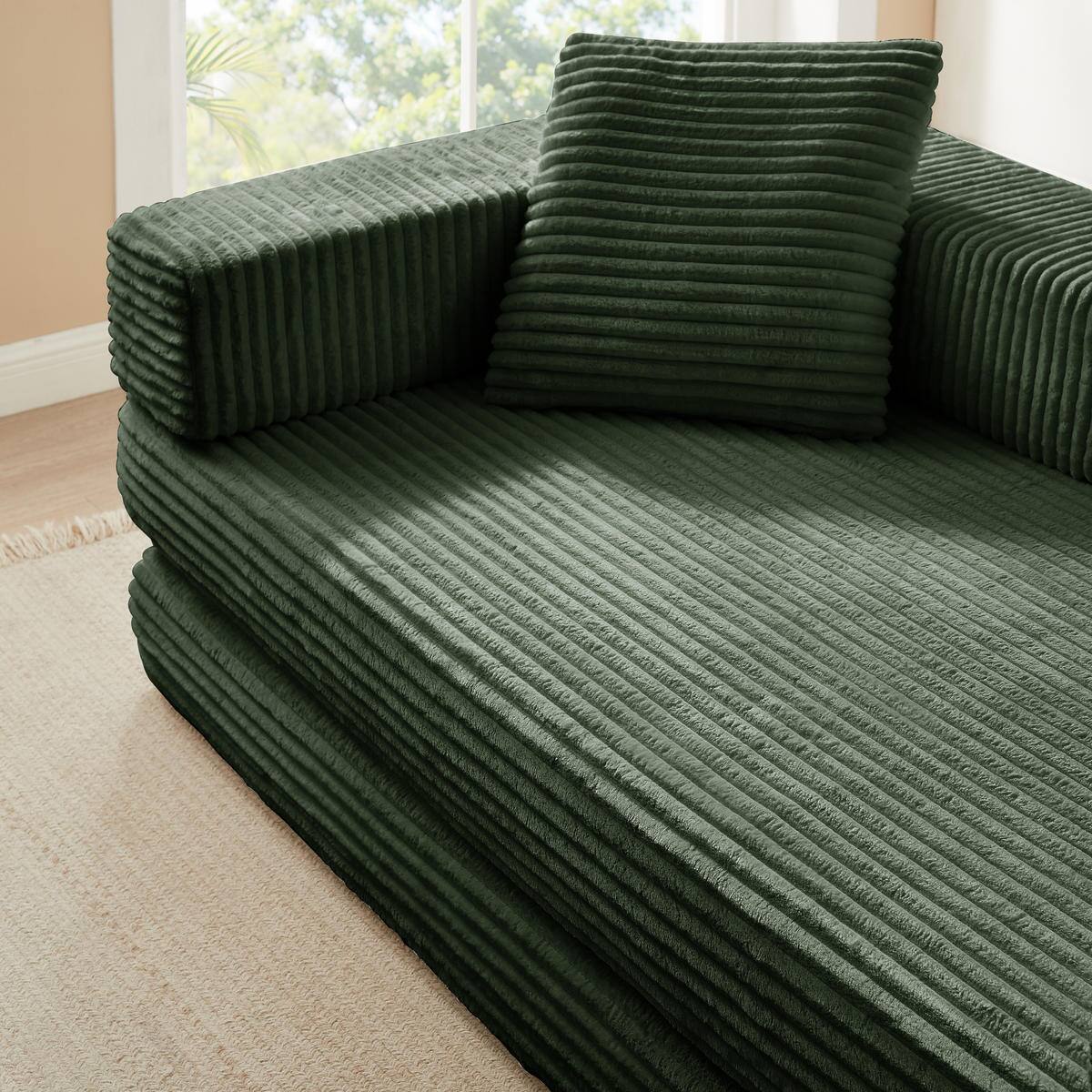 Alt View 5. Meqiodas - 81''Convertible Sofa Bed, Folding Floor Couch with Square Armrest, Comfy Sleeper Mattress for Living Room - Green.