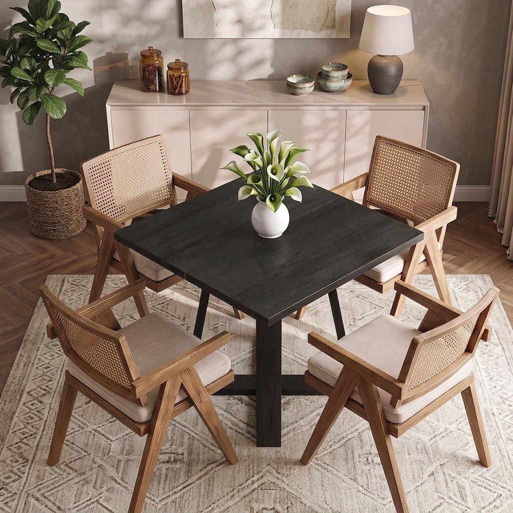 Alt View 2. Tribesigns - LITTLE TREE 31.5" Dining Table, Square Dining Table, Kitchen Table, Black - Black.
