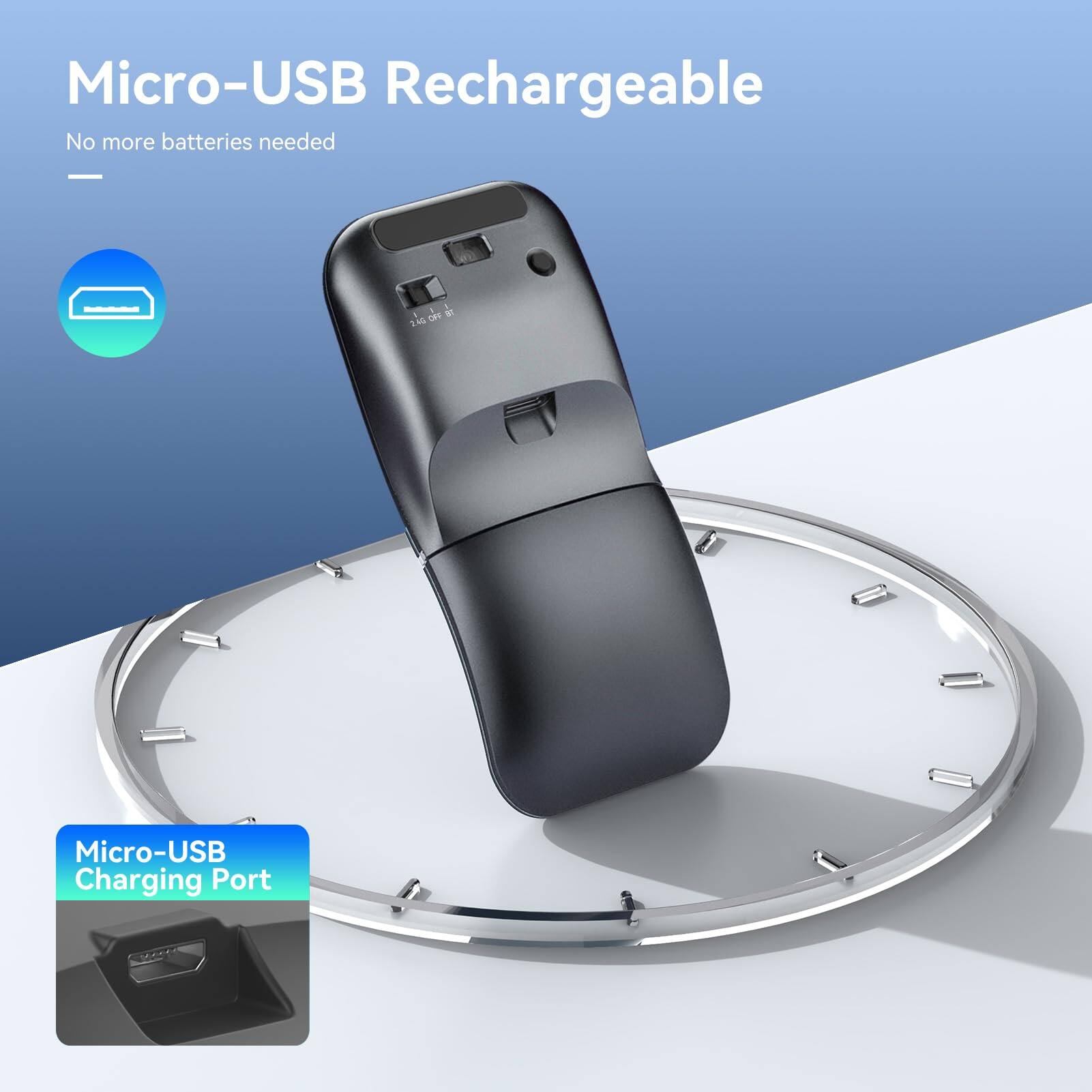 Micro-USB Rechargeable  
No more batteries needed  

Micro-USB Charging Port