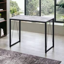GOODSILO - Antique White and Black Finish Minimalist Writing Desk with V-Shaped Metal Base for Home Office Workspace - White+Black