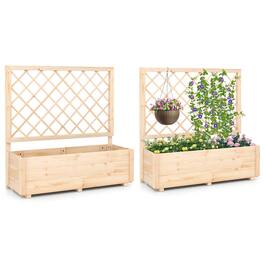 Costway - 2 PCS 40" Wooden Raised Garden Bed with Lattice Trellis for Climbing Vine Flower - Natural