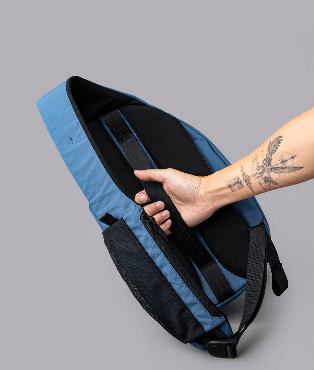 Alt View 8. ALPAKA - Crossbody Sling Bag 7.5L (Right Shoulder) for Men, Fits 11" Tablet, Phone Sleeve, Bottle Pocket, Luggage Pass-Through - Blue Axoflux 210D.