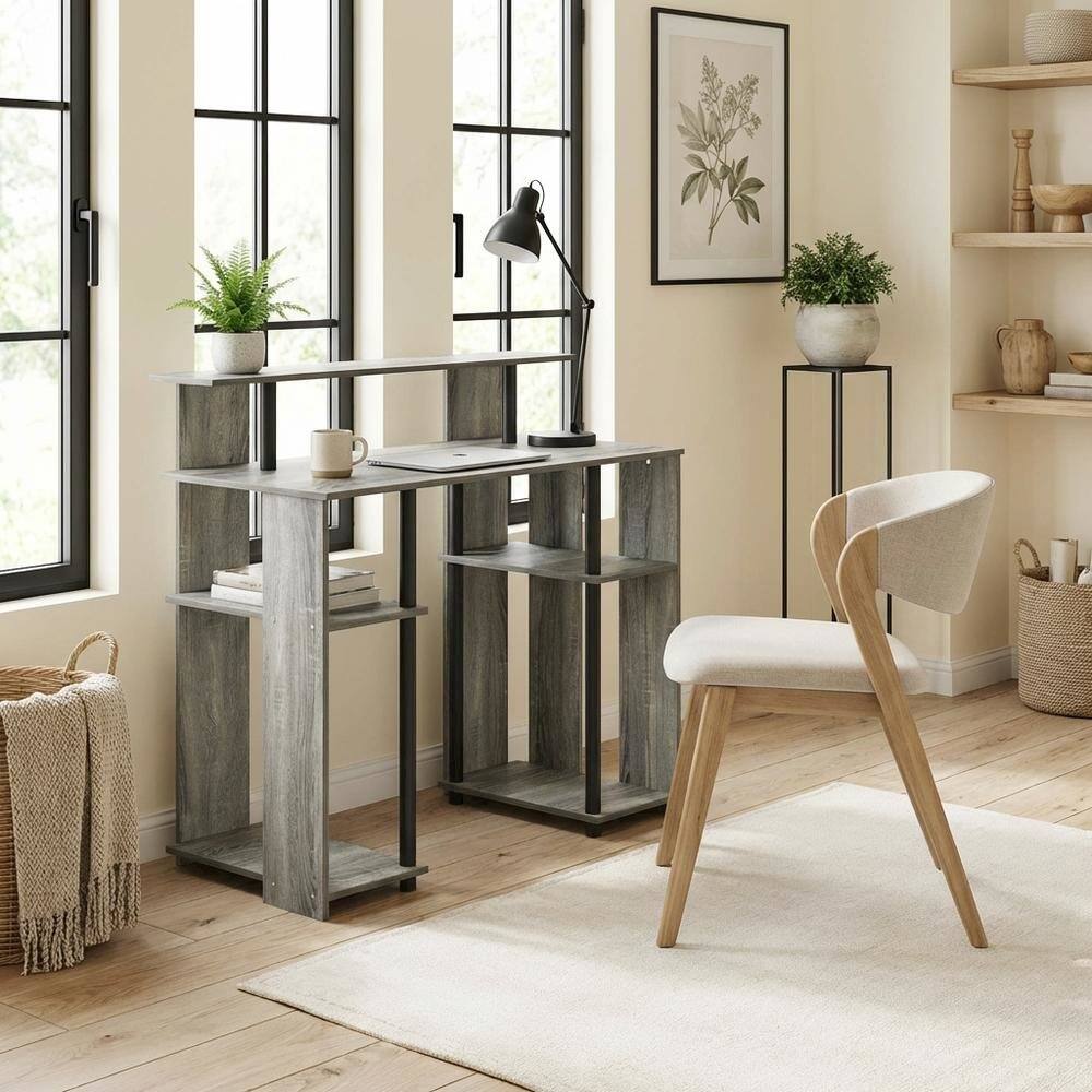 Left. BisonOffice - French Oak Grey/Black Computer Writing Desk with Modern Design, Sturdy - French Oak Grey/Black.