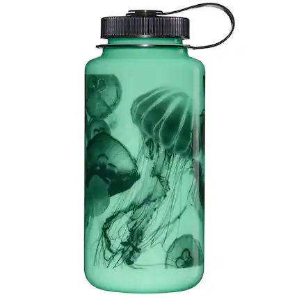 Front. Nalgene - Nalgene Wide Mouth Sustain 32 oz. Glow w/ Black Jellyfish - Glow w/ Black Jellyfish.