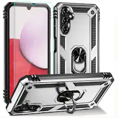 Front. Kitcheniva - Samsung Galaxy A14 5G Protective Case Phone Cover and Screen Protector Set Silver - Silver.