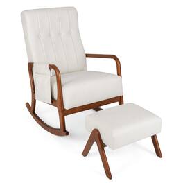 Ecooso - Rocking Chair with Ottoman and Solid Rubber Wood Frame, Padded Cushion for Comfort - Beige