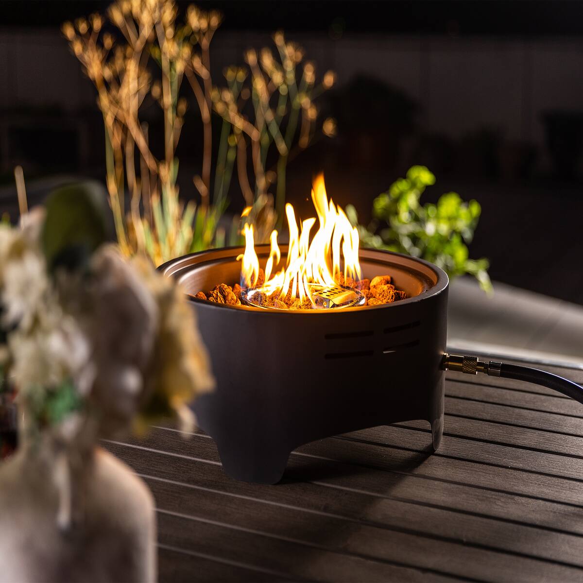 Angle. Spaco - 15" Propane Tabletop Fire Pit, 40000 BTU Round Steel Gas Fire for Outdoor Garden Balcony - Black.