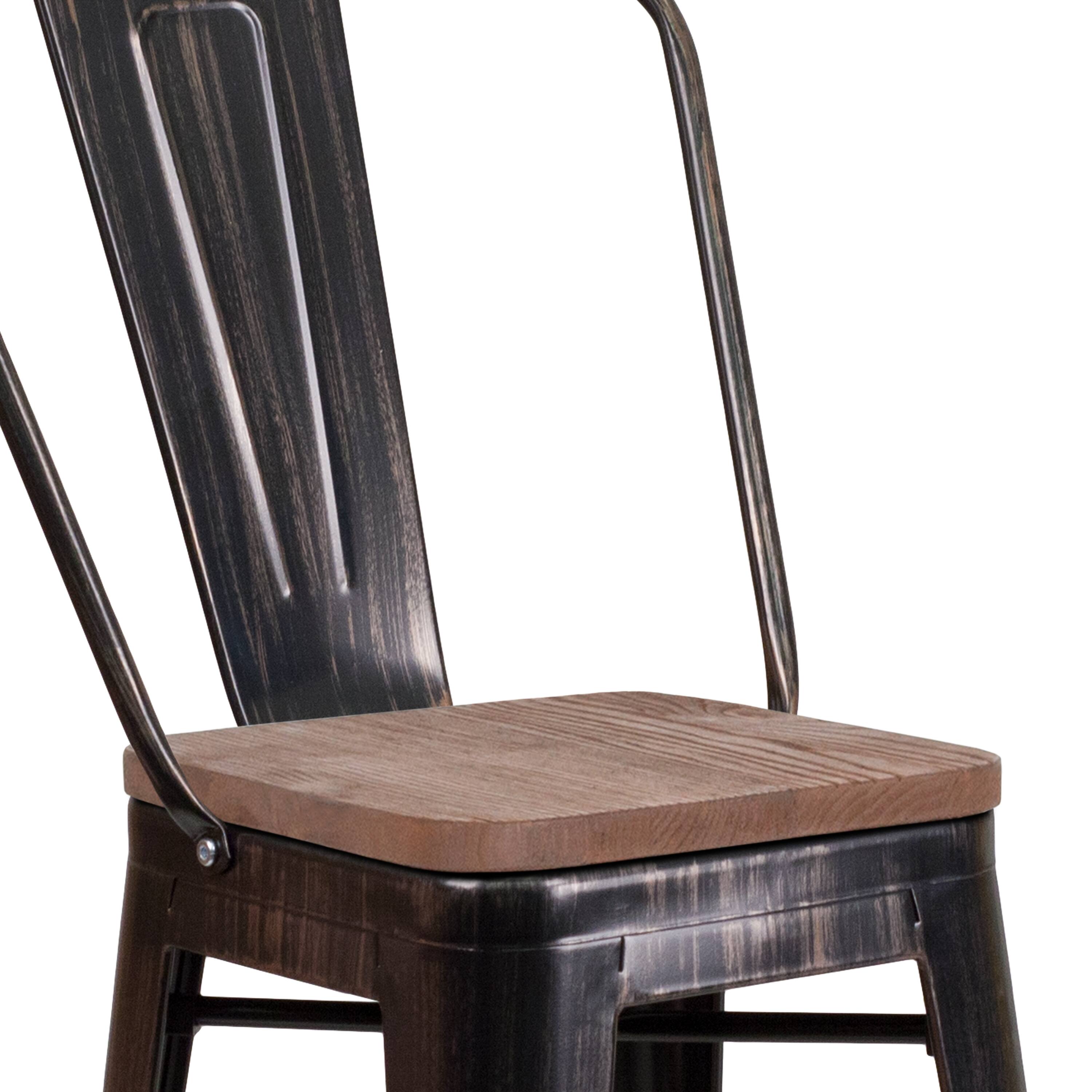 Alt View 8. Emma + Oliver - 24"H Metal Counter Height Stool with Back and Square Wood Seat - Black-Antique Gold.