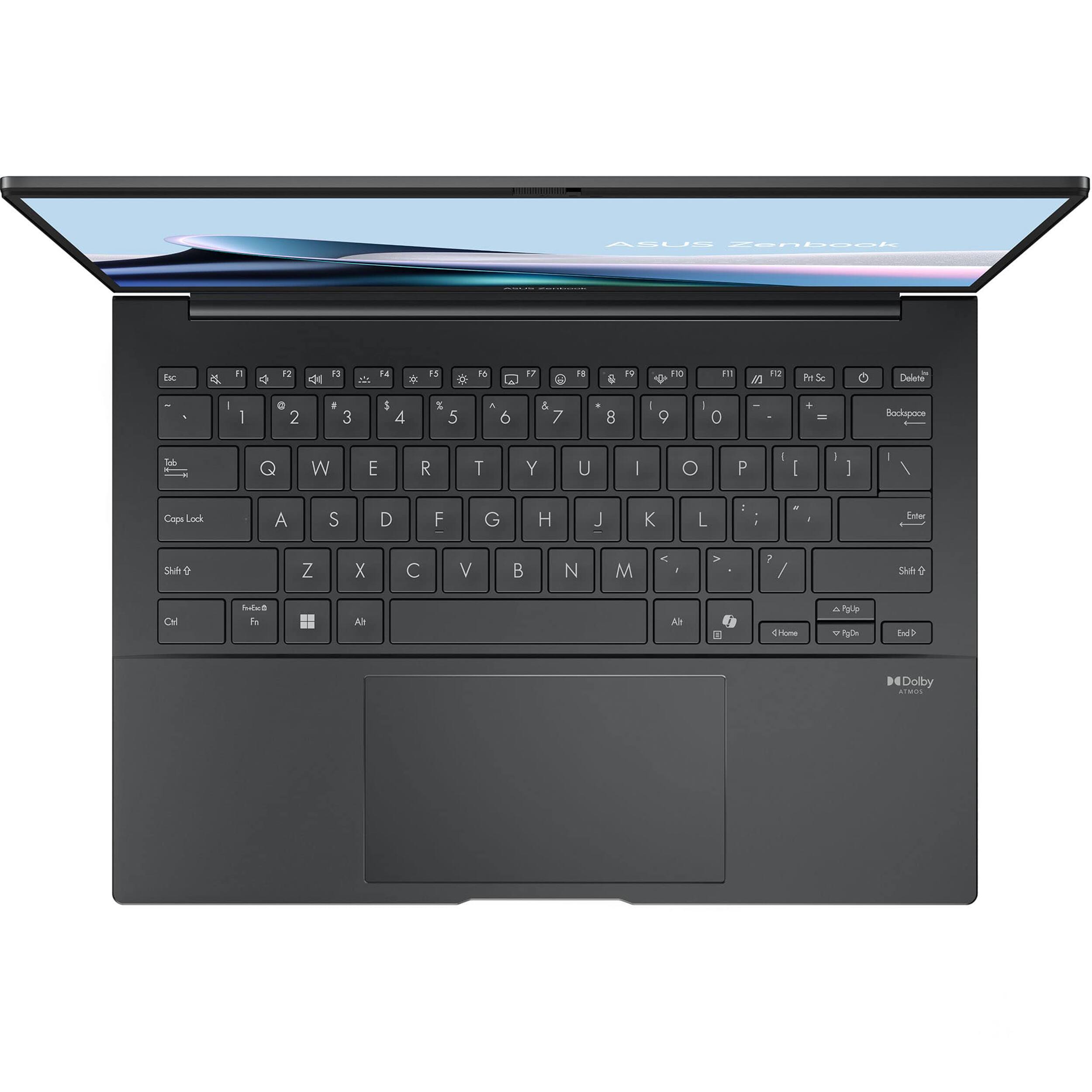 ASUS Zenbook

Esc
F1 1
F2 2
F3 3
F4 4
F5 5
F6 6
F7 7
F8 8
F9 9
F10 0
F11 -
F12 =
Delete
Backspace
Tab
Q W E R T Y U I O P
Caps Lock
A S D F G H J K L
Shift
Z X C V B N M
Ctrl Fn Windows Alt
Enter
PgUp
PgDn
Home
End
Dolby Atmos