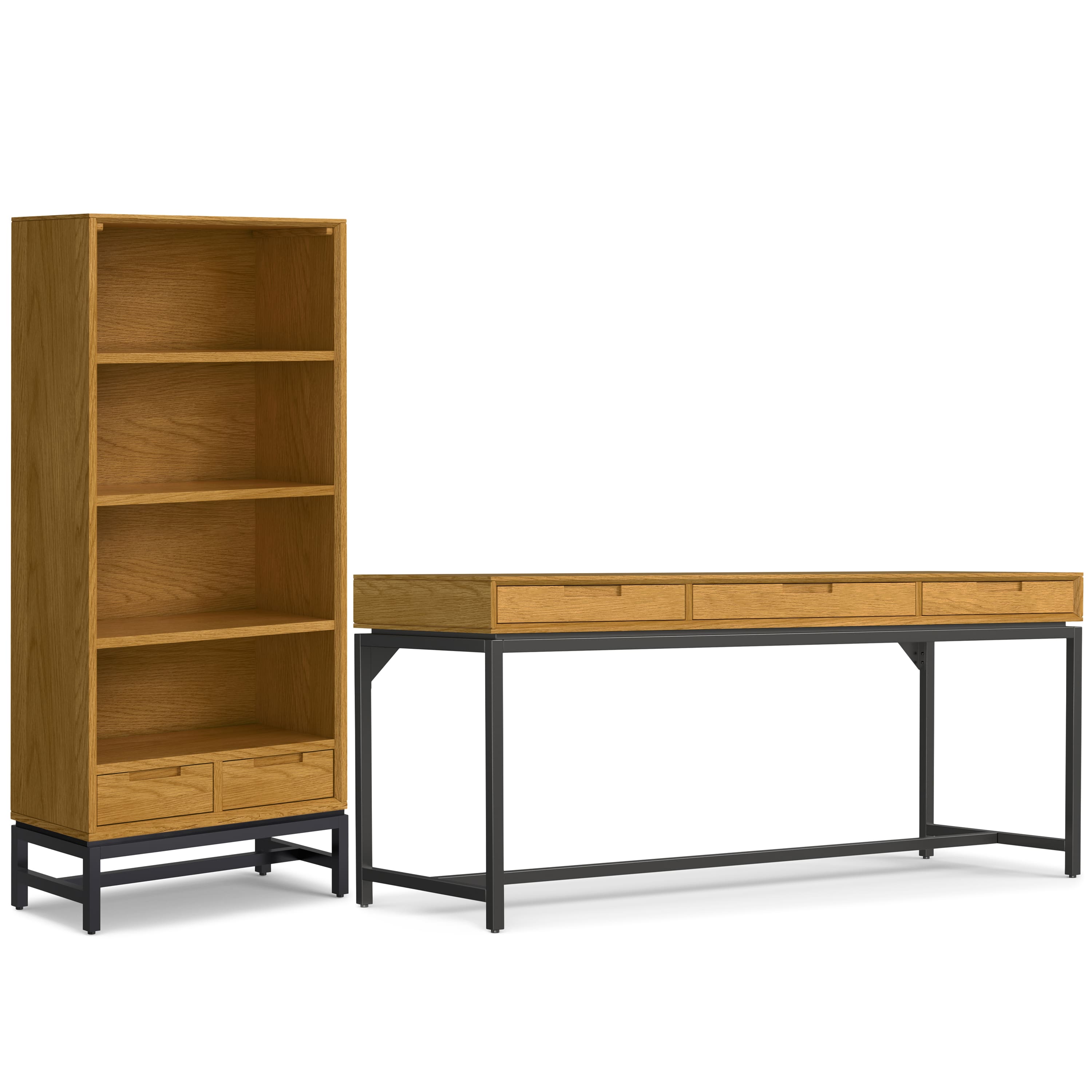 Simpli Home - Banting 72 inch Desk and 30 inch Bookcase - Oak Veneer