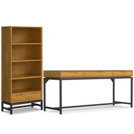 Simpli Home - Banting 72 inch Desk and 30 inch Bookcase - Oak Veneer