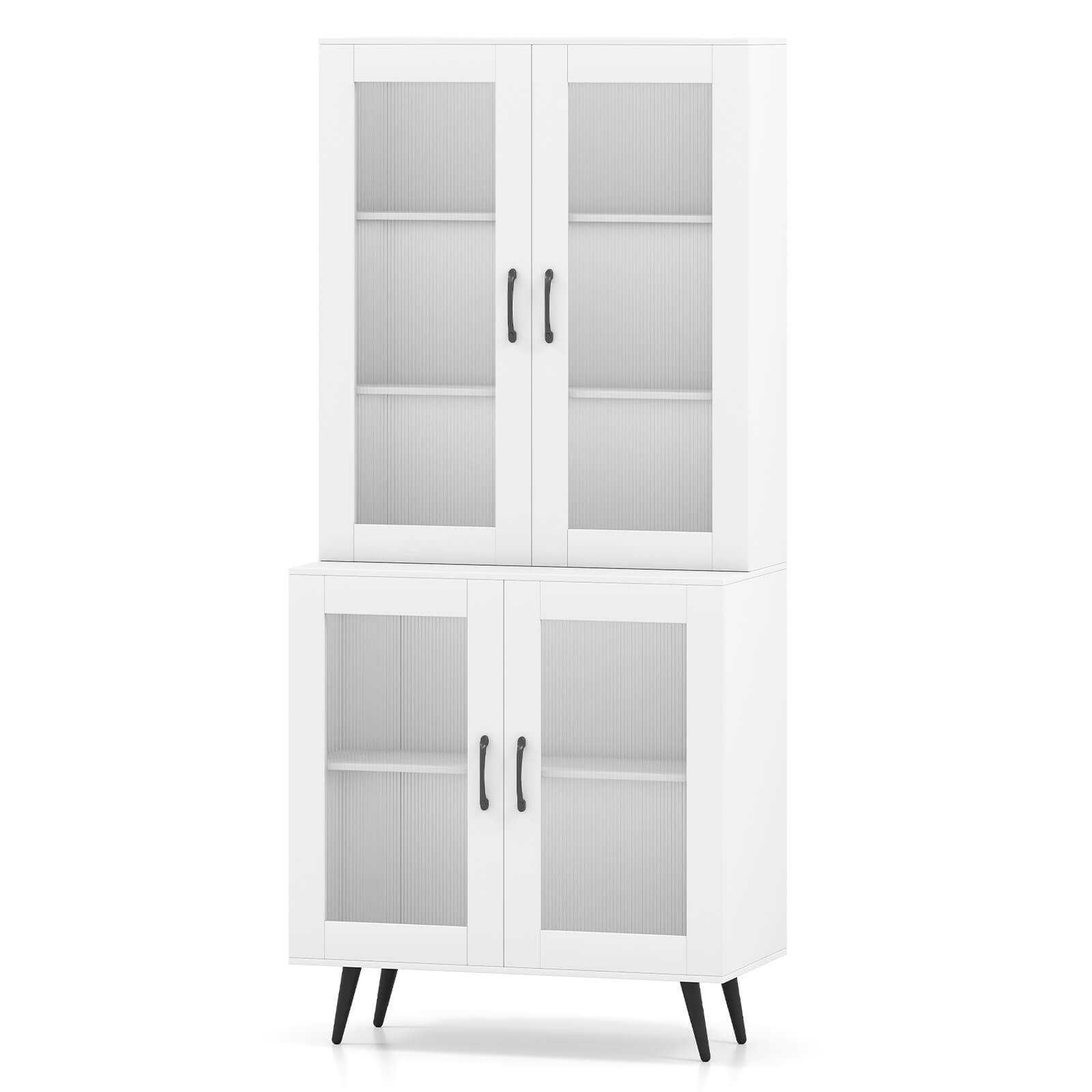 Alt View 9. Costway - Costway Kitchen Pantry Cabinet with Translucent Fluted Doors & Adjustable Shelf - White.