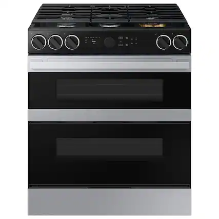 Front. Samsung - Bespoke 6.0 Cu. Ft. Slide-In Gas Convection Range with Flex Duo Convertible Double Oven Technology - Stainless Steel.