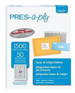 Pres-a-ply - Laser/Inkjet File Folder Labels, 2/3" x 3-7/16", 1,500 Labels/Box - White