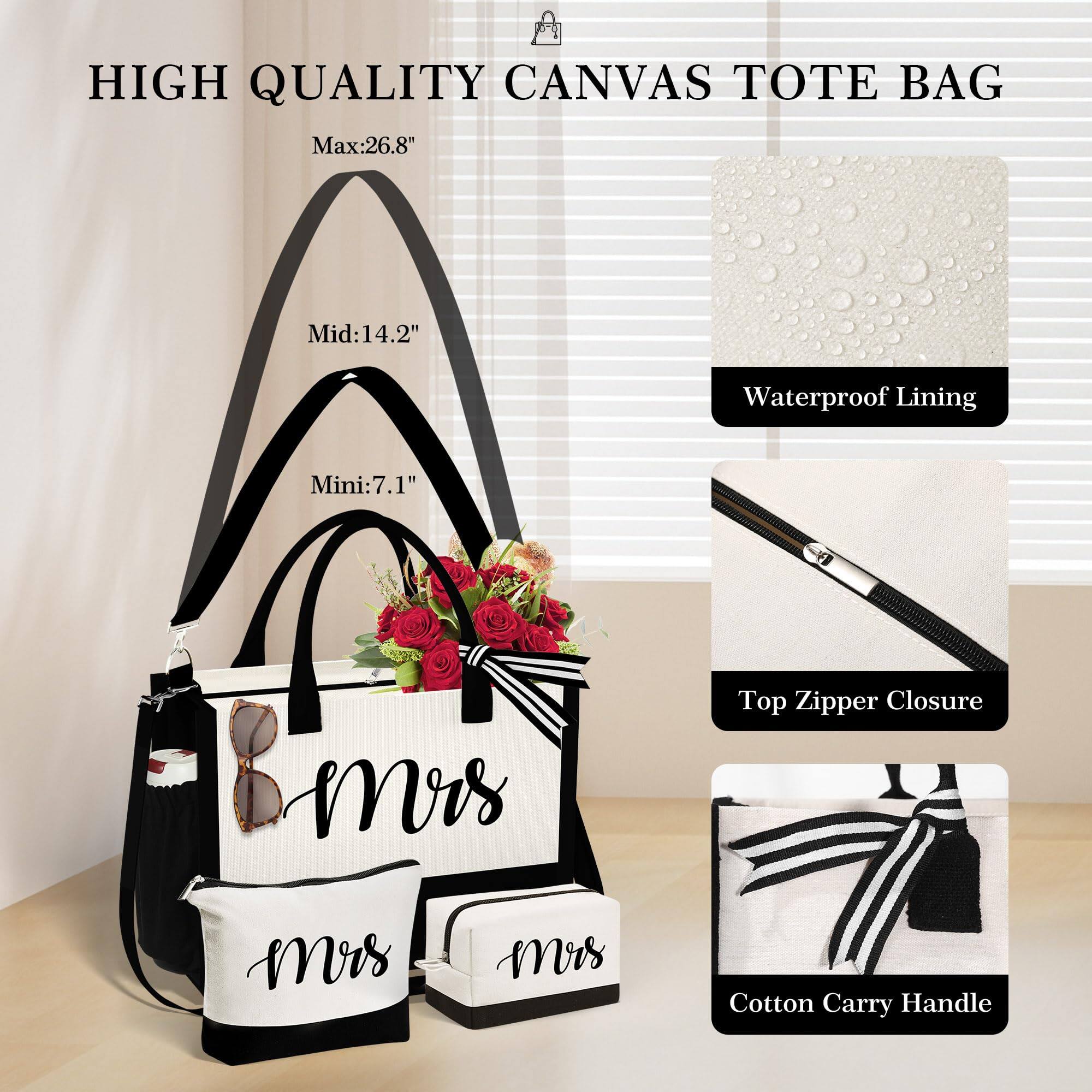 HIGH QUALITY CANVAS TOTE BAG

Max: 26.8"
Mid: 14.2"
Mini: 7.1"

Waterproof Lining

Top Zipper Closure

Cotton Carry Handle