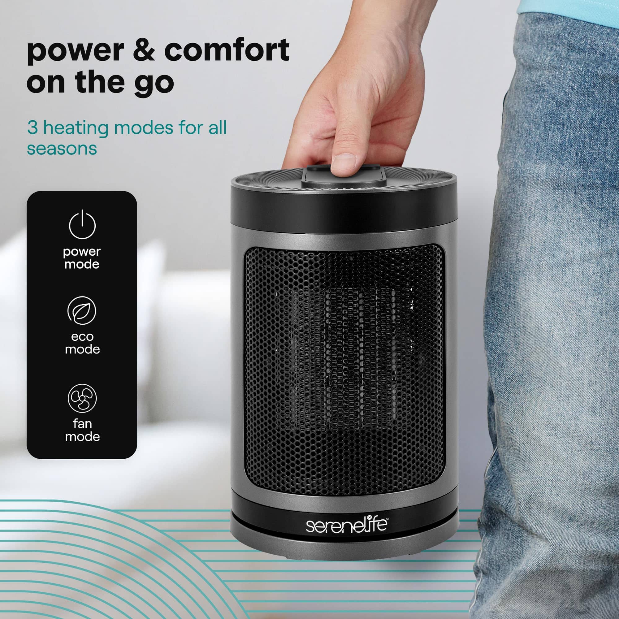 SereneLife SLSPCHTRW3GY Smart Space Heater, 1500W, Thermostat, Wi
