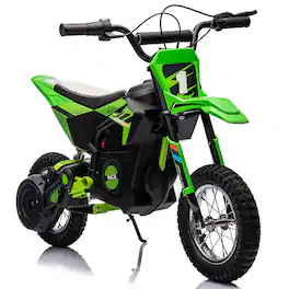 GARVEE - 24V Kids Ride On Motocross Motorcycle, 250W Motor,Up to 13.6 MPH,Chain Driven,Leather Seat, Disc Brake, Air-Filled Tires - Green