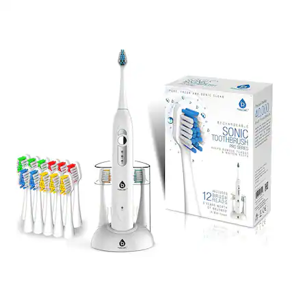 PURSONIC, FRESH AND SONIC CLEAN, RECHARGEABLE, SONIC TOOTHBRUSH, HELPS REMOVE PLAQUE & WHITEN TEETH, INCLUDES 12 HEADS, 3 YEARS OF WORTH (A $36 Value), CE