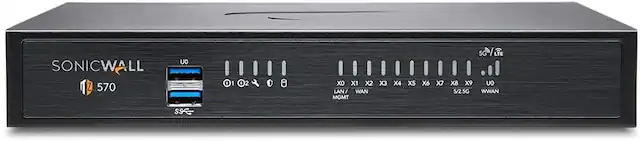 SONICWALL 570
U0
5G 3/3K LTE 0:0240 X0X1X2X3X4 X X X8 X9 U0 LAN/WAN 5/250 WWAN MGMT
S9E