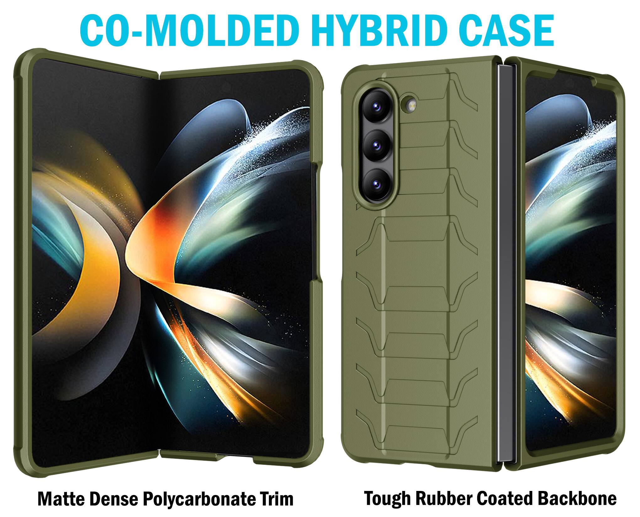 CO-MOLDED HYBRID CASE

Matte Dense Polycarbonate Trim

Tough Rubber Coated Backbone