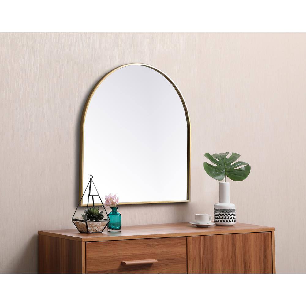 Alt View 2. Elegant Decor - Metal Frame Arch Mirror 30x30 Inch in Brass - Brass.