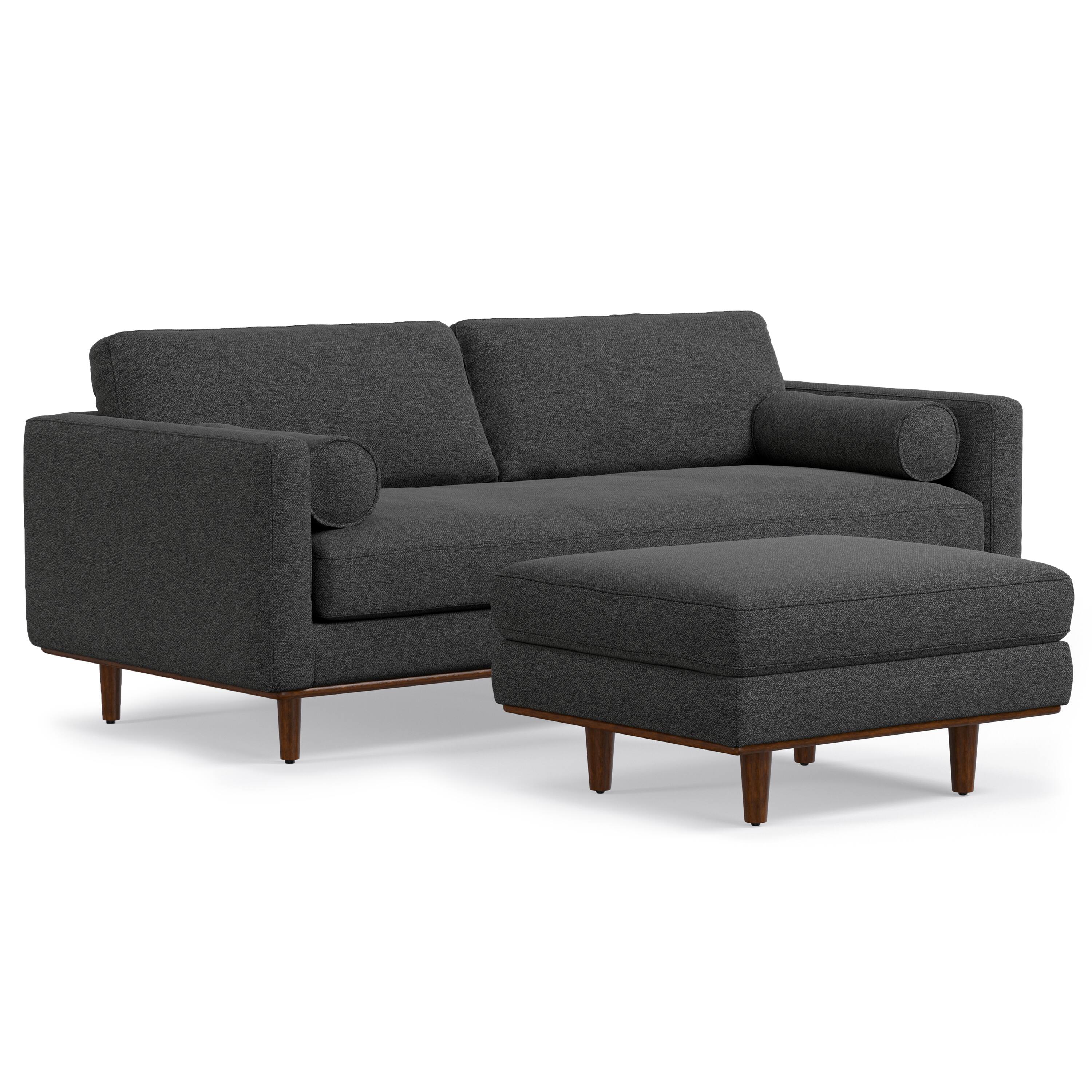 Front. Simpli Home - Morrison Mid-Century Modern 89 inch Wide Sofa with Ottoman Set in Charcoal Grey Tightly Woven Performance Fabric - Charcoal Grey.
