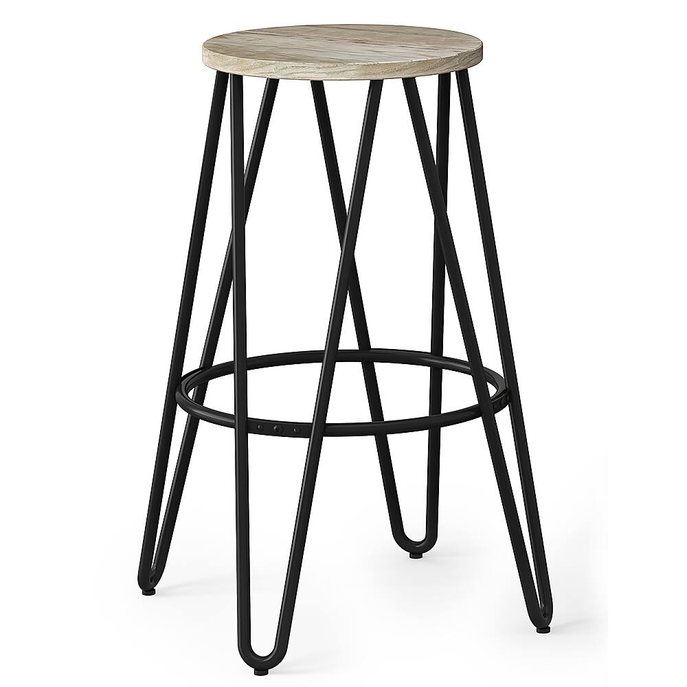 Angle. Simpli Home - Simeon 30 inch Metal Bar Stool with Wood Seat - Natural / Black.