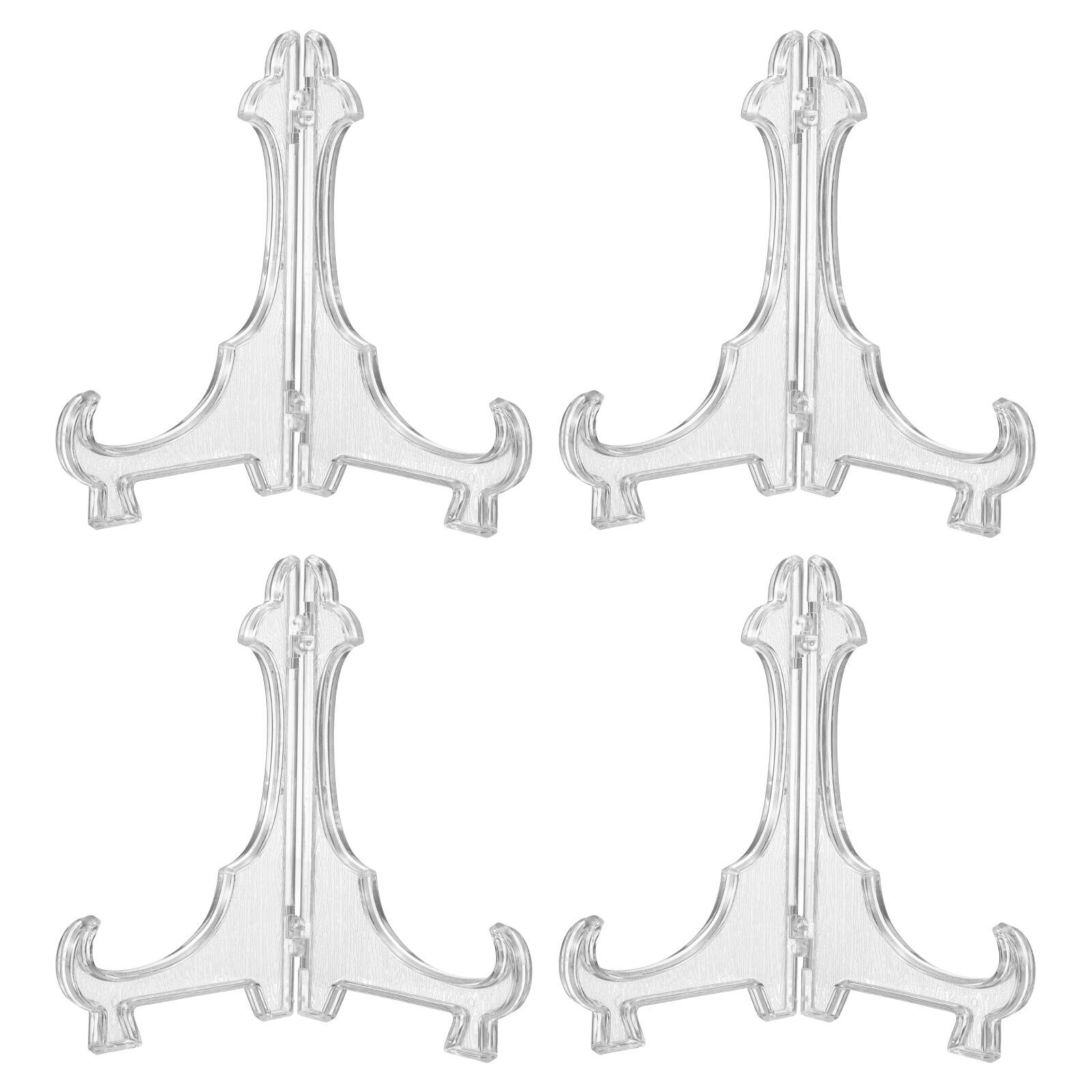 Front. Unique Bargains - 4pcs Acrylic Easels Plate Stands 5.51 Inch Folding Display Stands Holder for Frames Pictures Magazines - Clear.