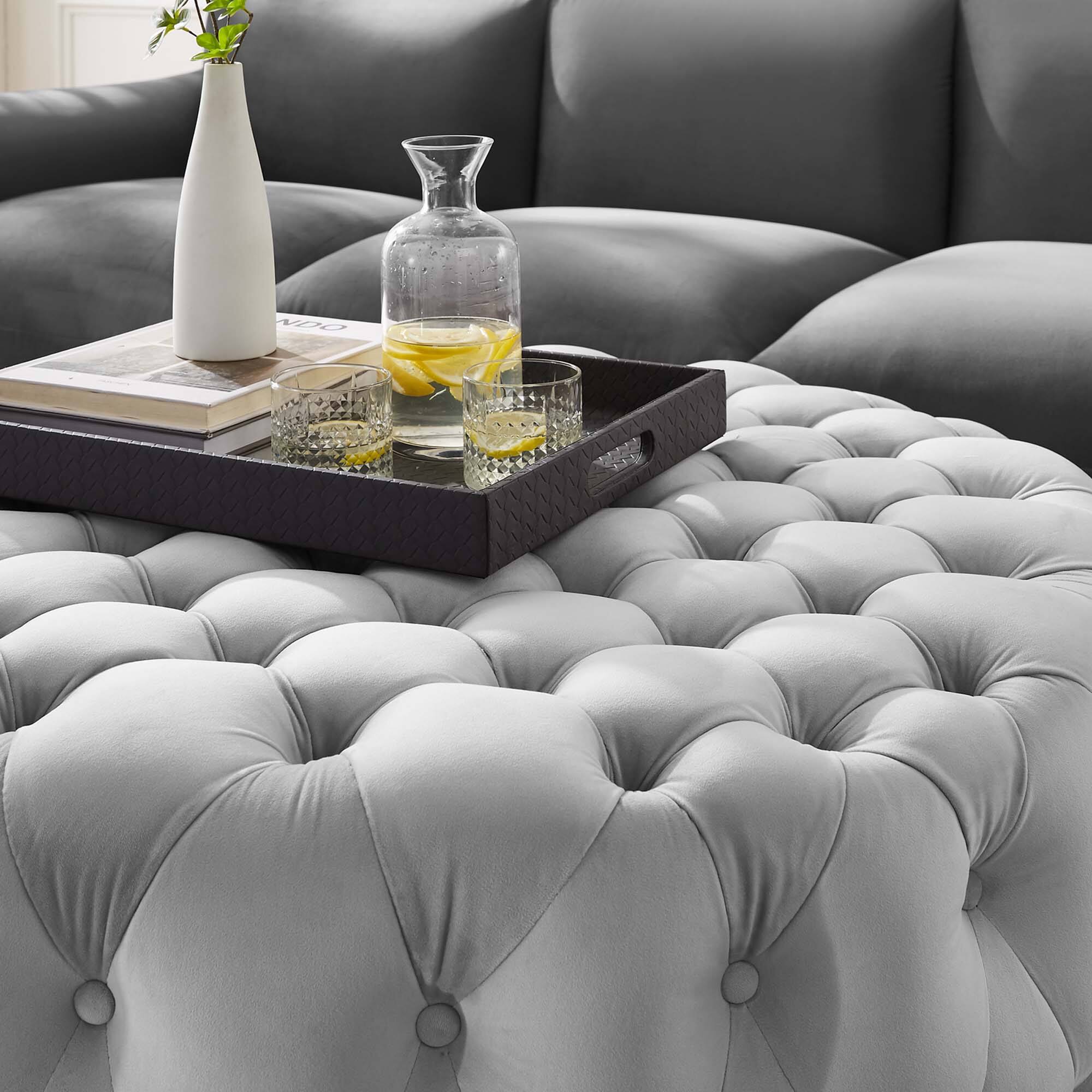 Left. Modway - Amour Tufted Button Large Round Performance Velvet Ottoman by Modway - EEI-5469-LGR.