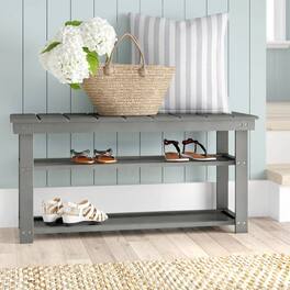 Hivvago - Grey Wood 2-Shelf Shoe Rack Storage Bench For Entryway or Closet - Gray