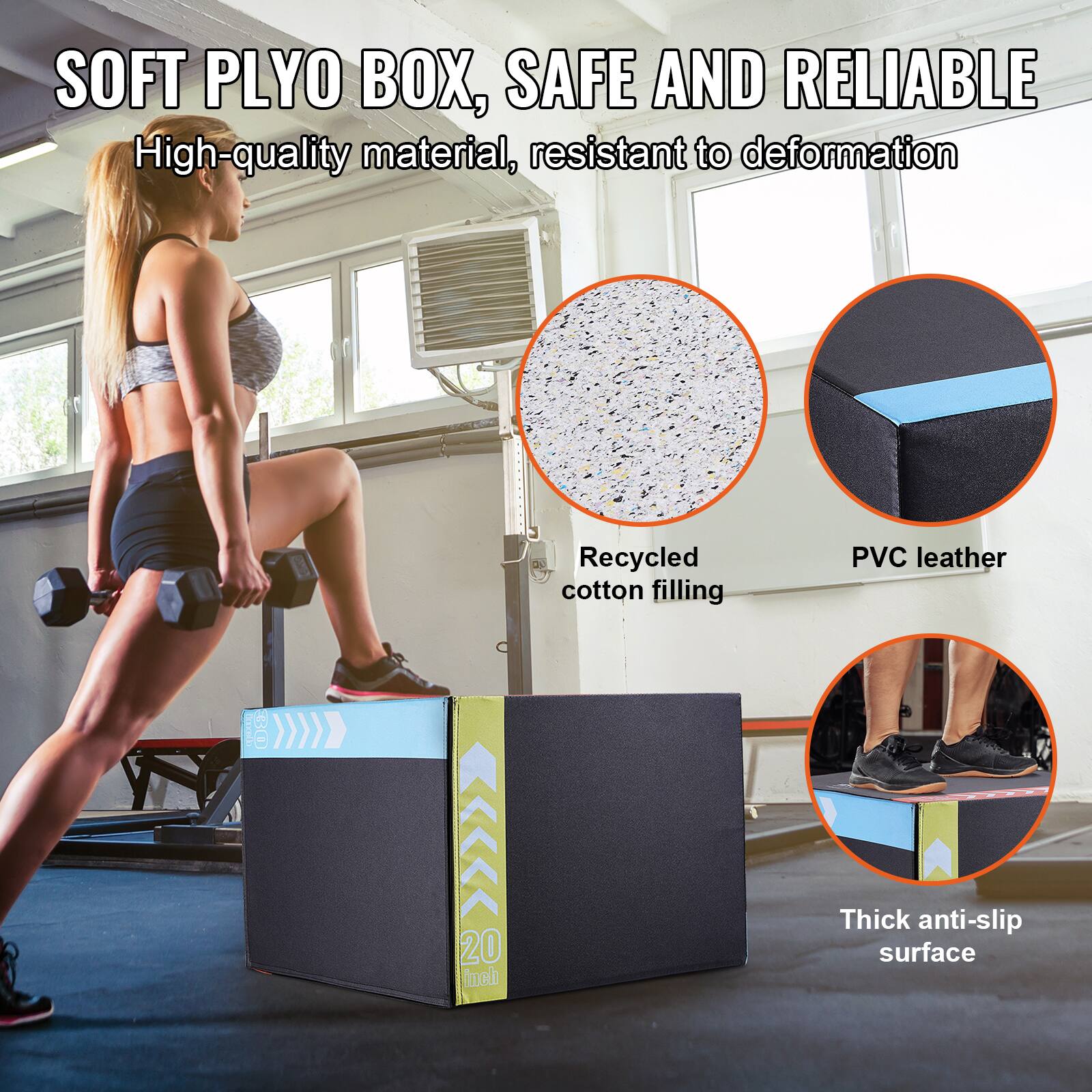 SOFT PLYO BOX, SAFE AND RELIABLE

- High-quality material, resistant to deformation
- Recycled cotton filling
- PVC leather
- Thick anti-slip surface