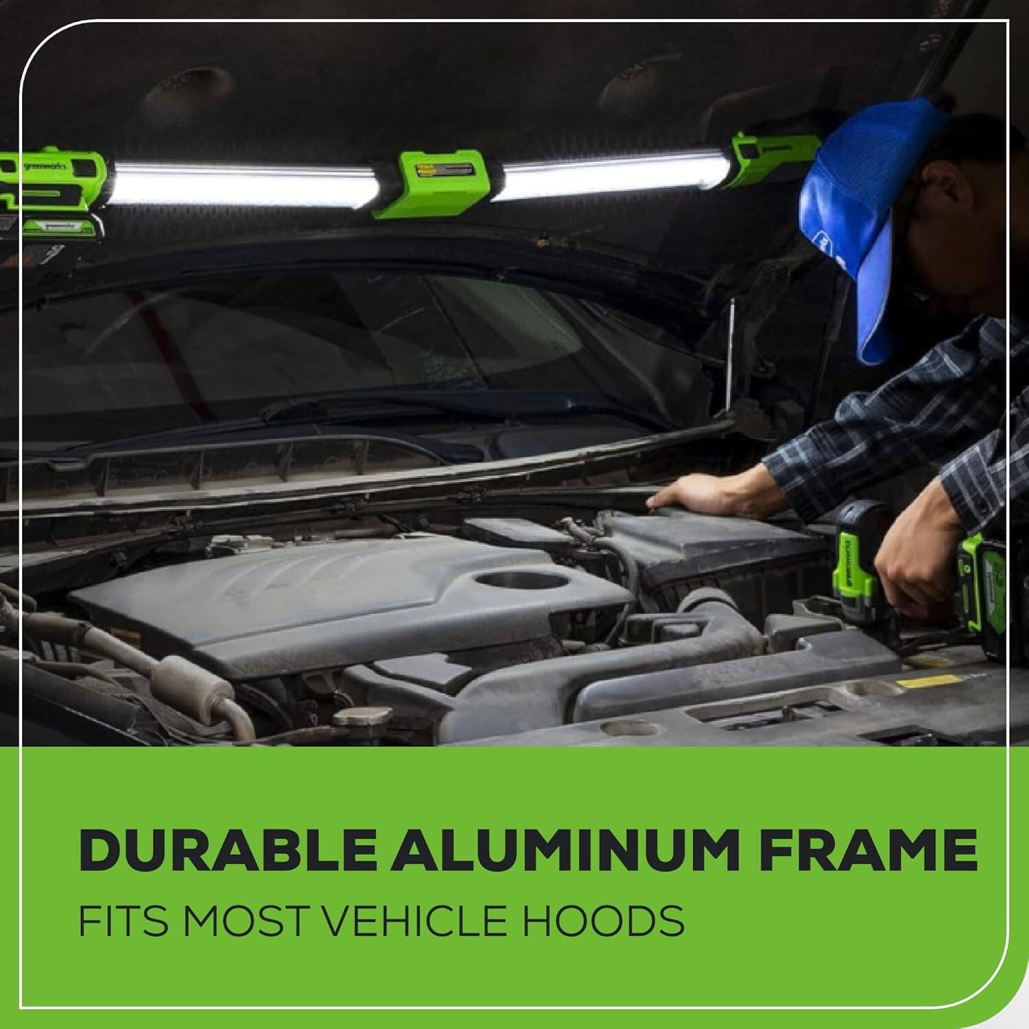 DURABLE ALUMINUM FRAME  
FITS MOST VEHICLE HOODS