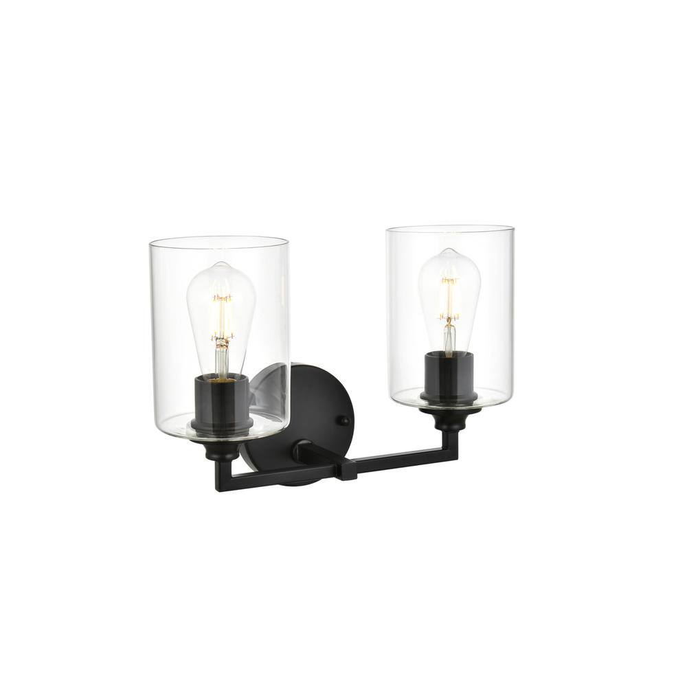 Back. Living District - Mayson 2 light Black and Clear Bath Sconce - Black And Clear.