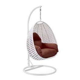 LeisureMod - Modern Handwoven White Wicker Egg Swing Chair with Stand - Single Hanging Indoor/Outdoor Chair for Patio - Cherry