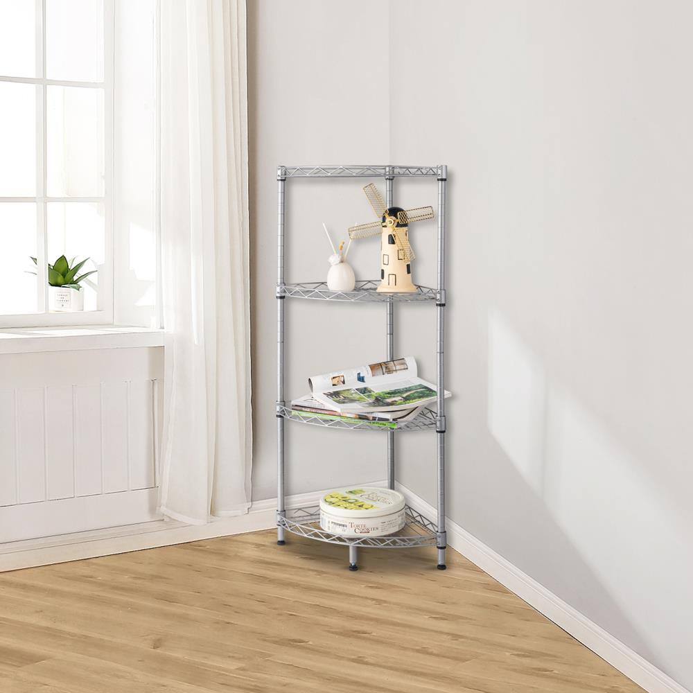 Alt View 4. Winado - 4-Tier Corner Shelf Display Rack Storage Metal Wire Shelves Organizer Organizer Space Saving for Home Kitchen Bathroom - Silver Gray.