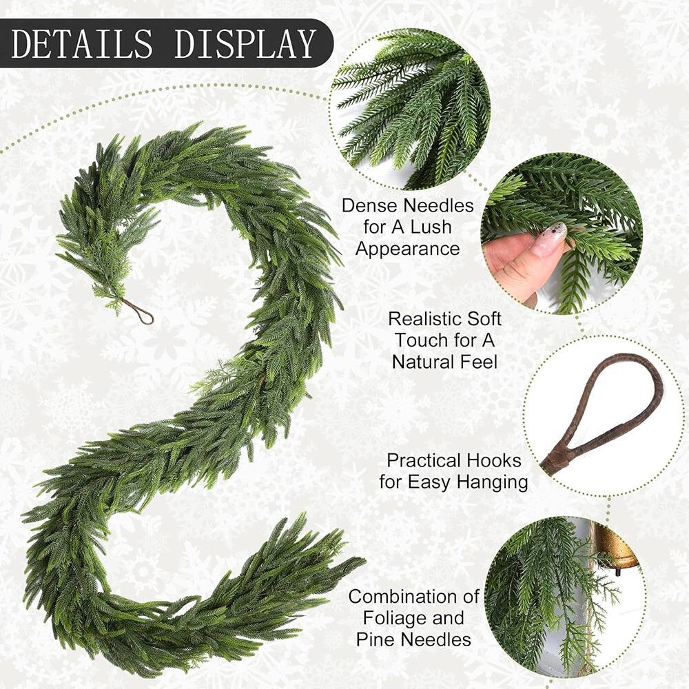 DETAILS DISPLAY

- Dense Needles for A Lush Appearance
- Realistic Soft Touch for A Natural Feel
- Practical Hooks for Easy Hanging
- Combination of Foliage and Pine Needles
