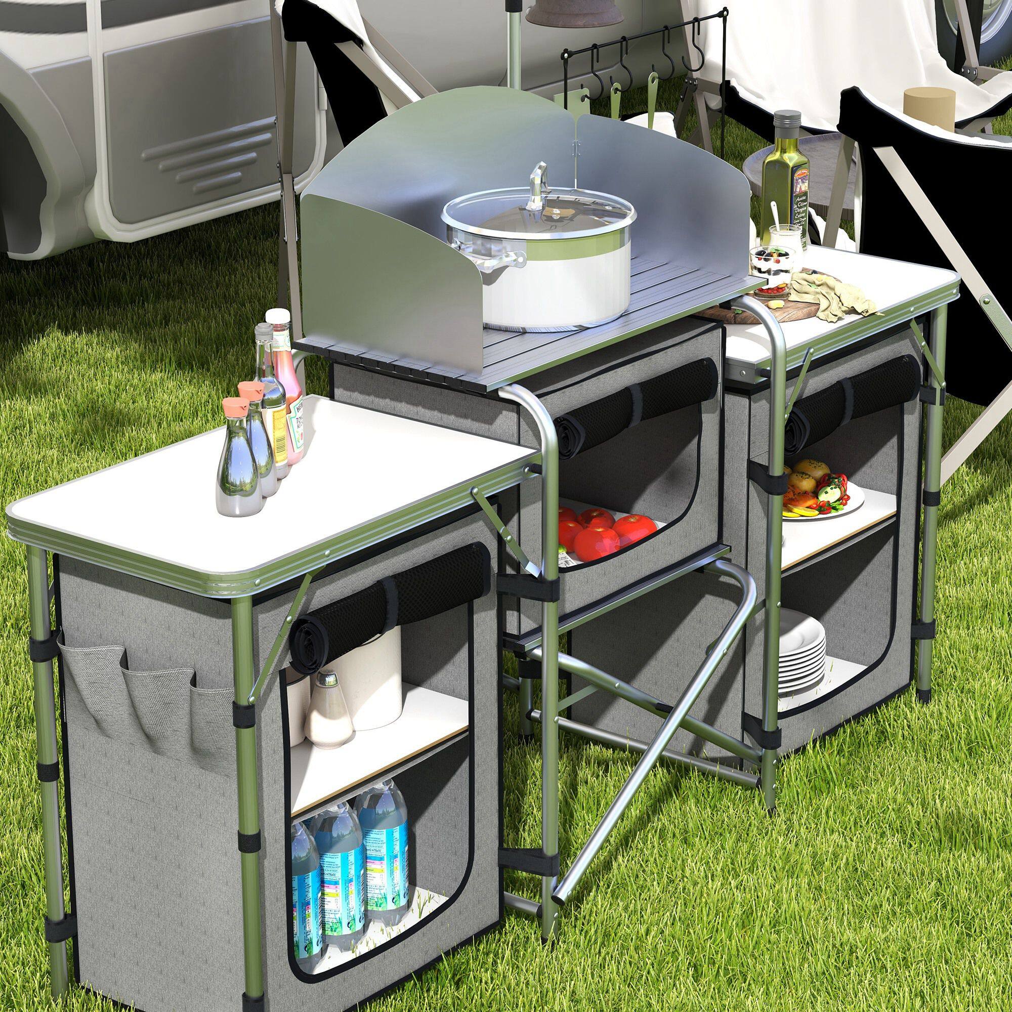 Alt View 4. Outsunny - Outsunny Camping Kitchen Table, Portable Folding Camp Kitchen, Aluminum Cook Station - Gray.