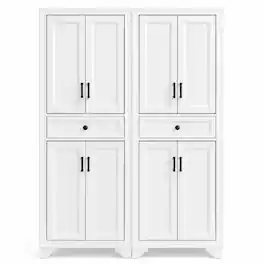 FurniFact - Pantry Cabinets with Anti-Tip Mechanism and Floor Clearance - Distressed White