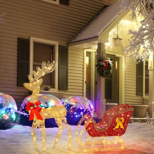 Alt View 9. Winado - Christmas 4FT Reindeer & Sleigh Set with LED Lights for Christmas Indoor Outdoor Garden Holiday Party Decorations - Golden.