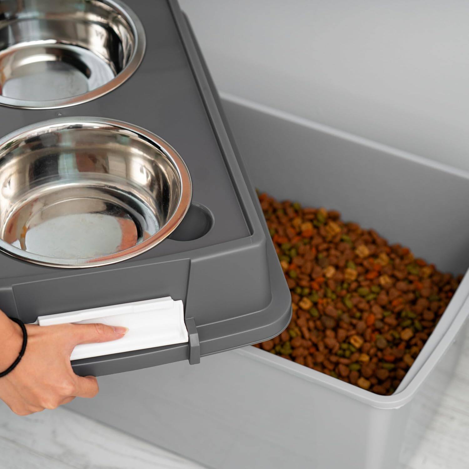 Alt View 6. IRIS USA - IRIS Elevated Dog Bowls, Airtight Pet Food Storage 47 Lbs, Dark Gray - Gray.