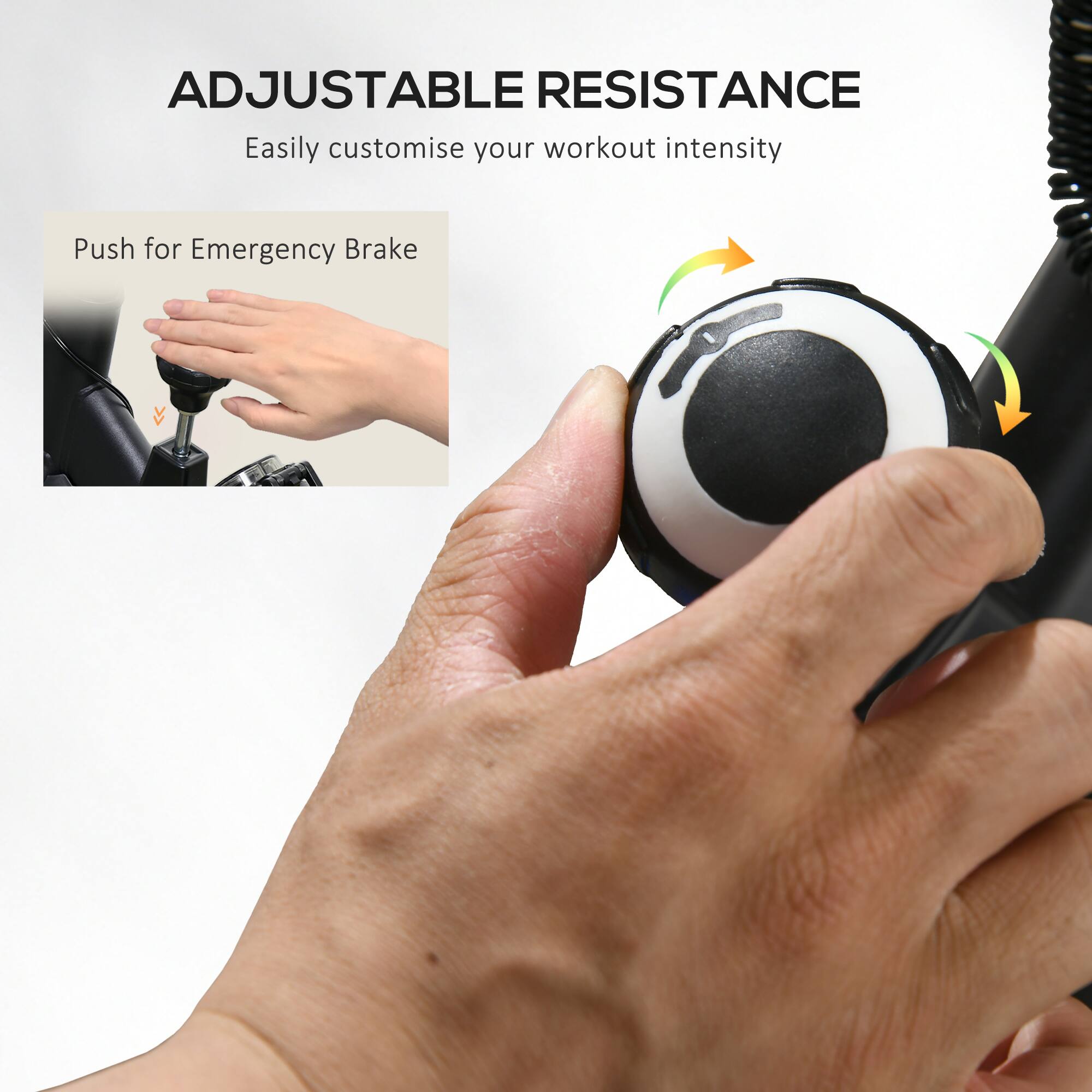 ADJUSTABLE RESISTANCE
Easily customise your workout intensity
Push for Emergency Brake