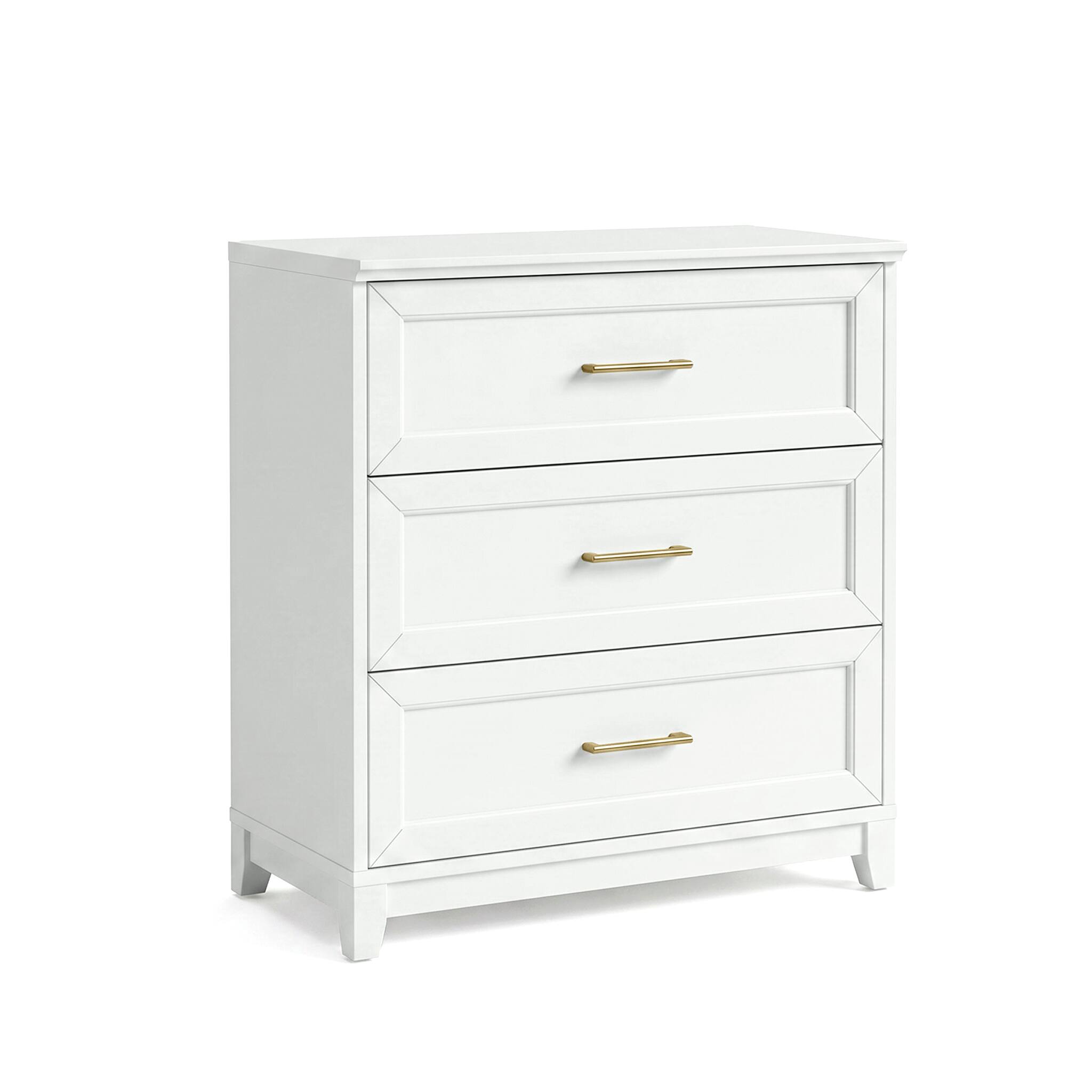Alt View 1. Martha Stewart - Bedford Modular 3-Drawer Wooden Storage Media Cabinet with Hardware, Solid Wood Frame and Legs - White Frame/Gold Hardware.