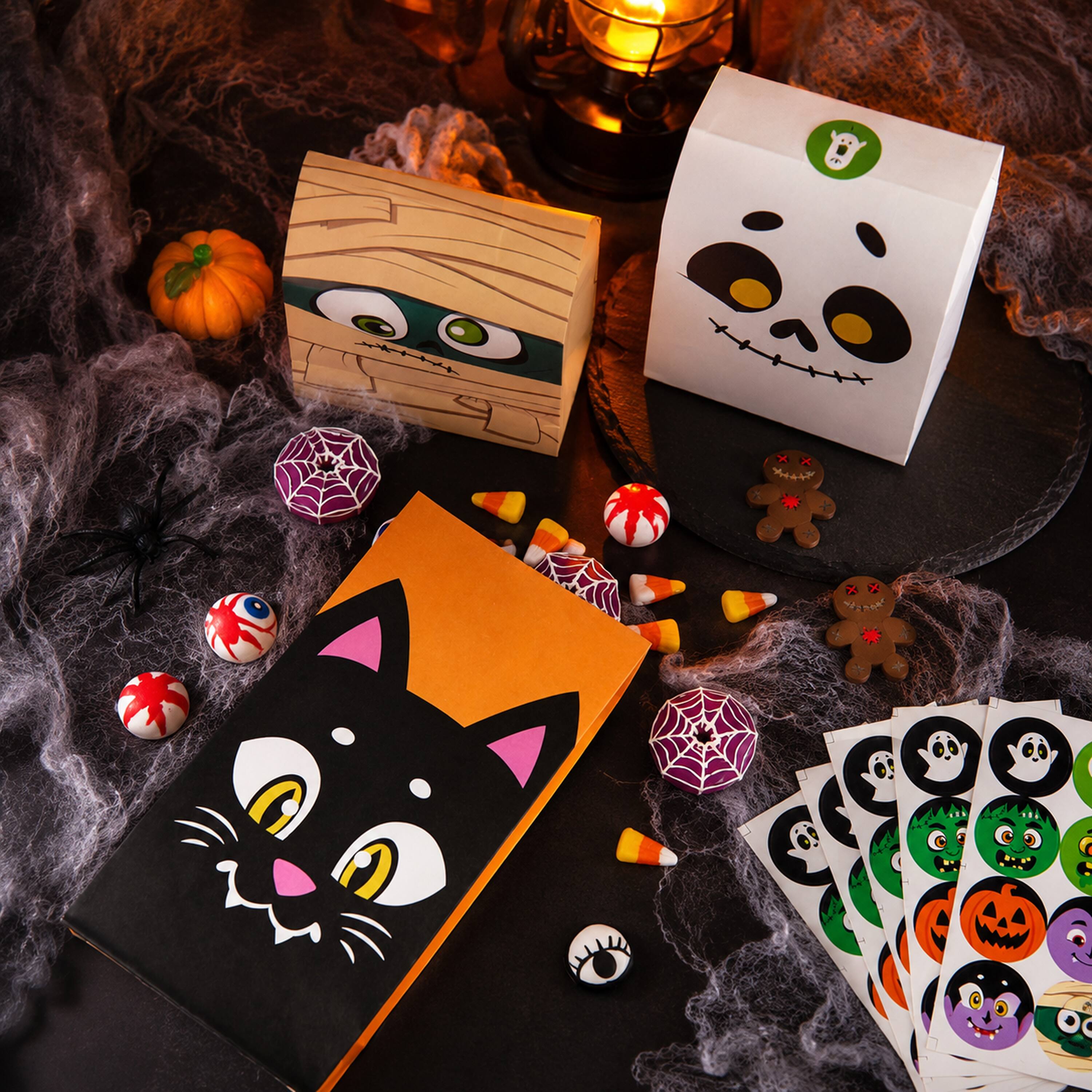 Alt View 1. Joyfy - 72PCS Halloween Treat Bags, Candy and Goodie Bags, 6 Styles with Stickers, Party Supplies for Halloween Party Favors - Orange, Black.
