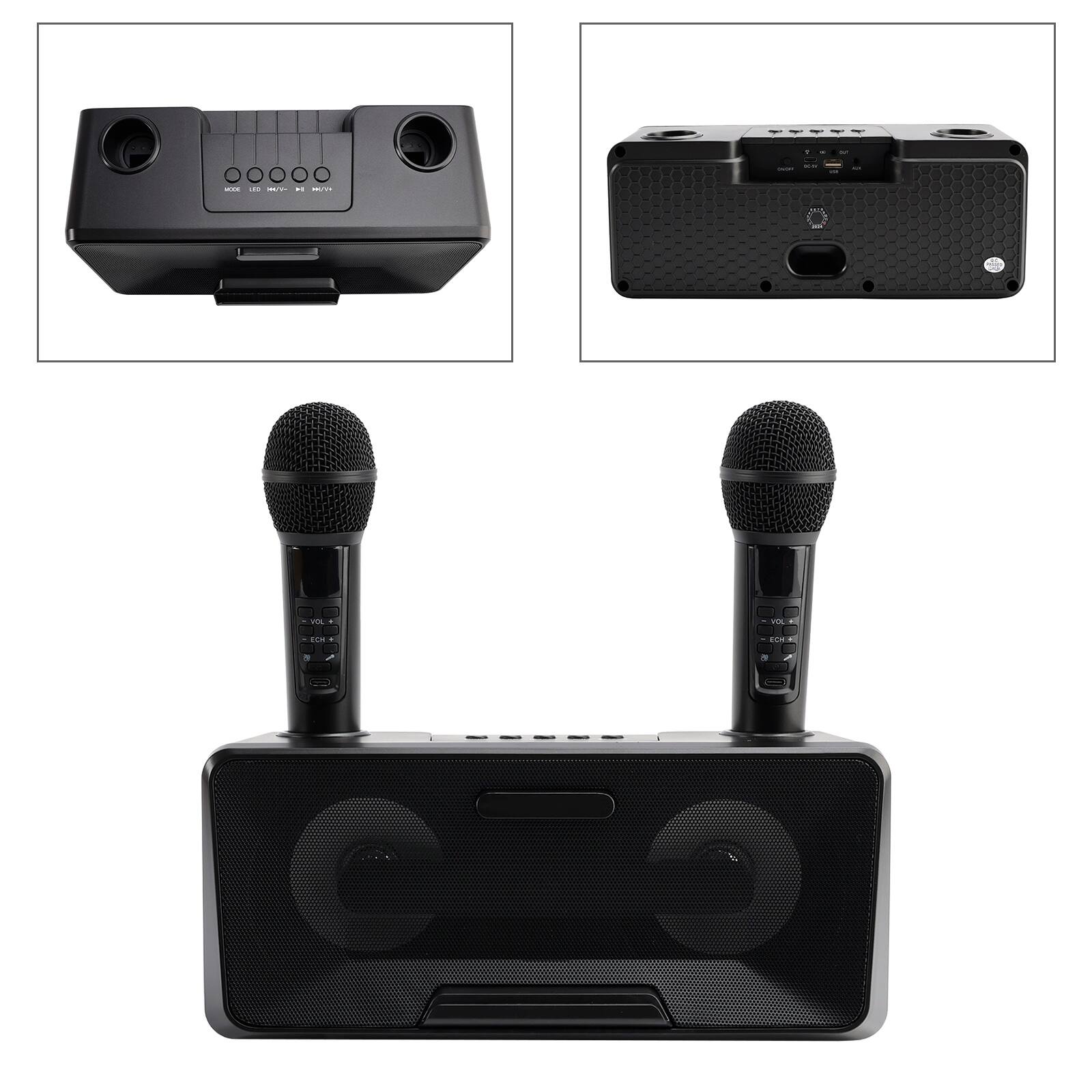 Alt View 1. Topteng - 20W Portable Karaoke Speaker with 2 Wireless Mics - BT 5.0, 3000mAh Battery, for Outdoor/Home/Car Party -Black - Black.