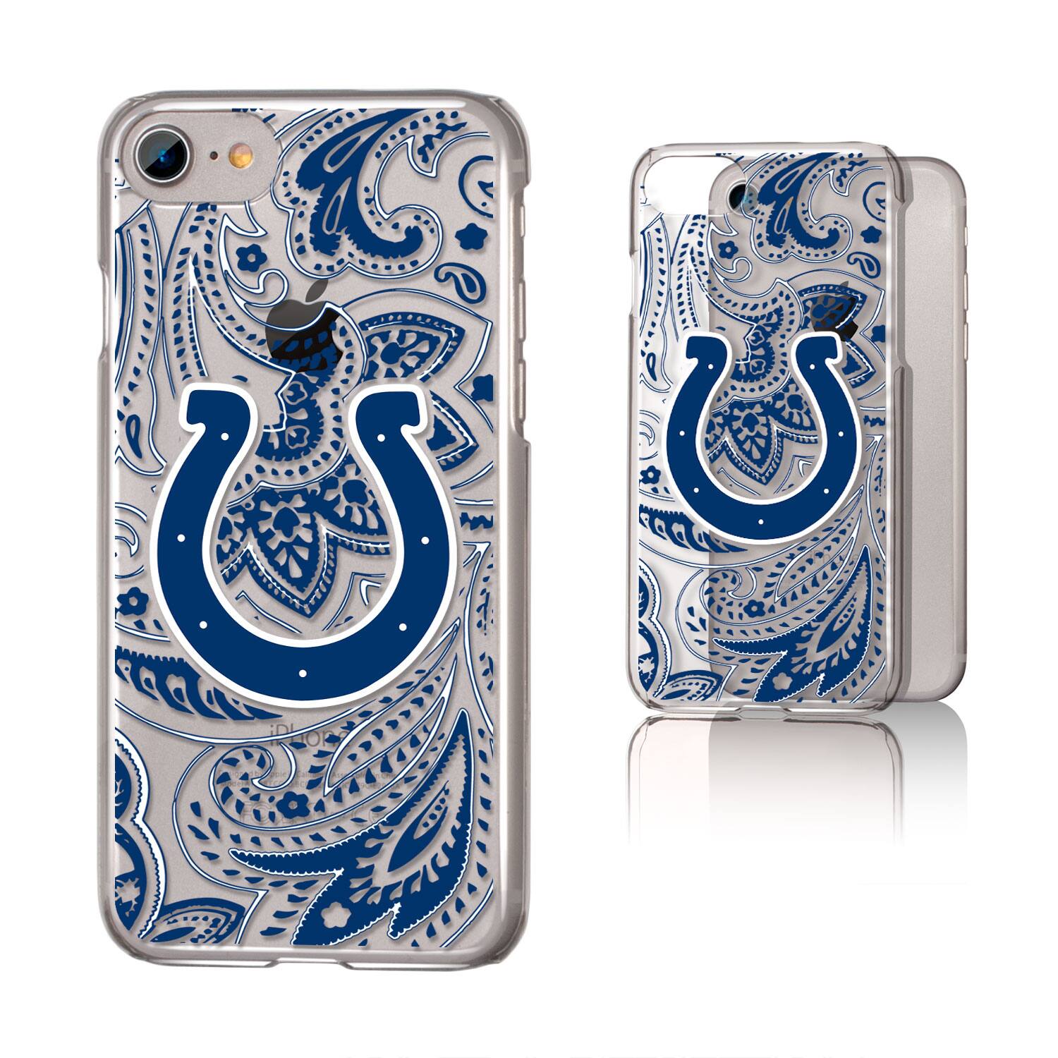 Alt View 3. Keyscaper - Indianapolis Colts iPhone Clear Paisley Design Case - 14 Pro - Multicolor.