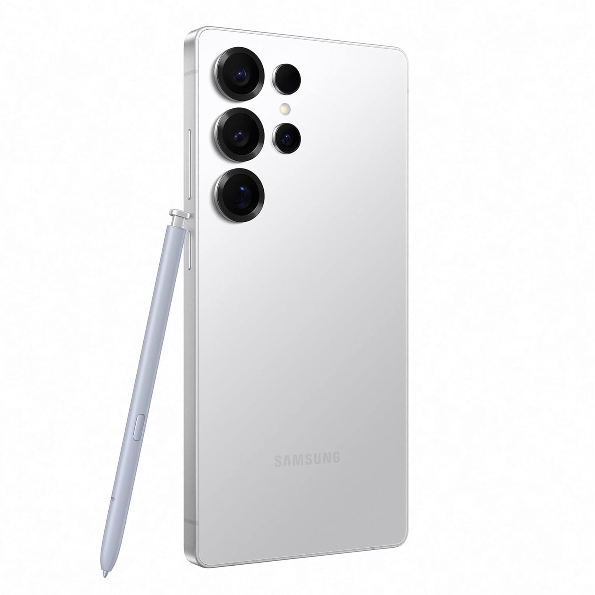 Angle. Samsung - Galaxy S25 Ultra 512GB 6.9" 5G Fully Unlocked, Titanium silver - White.