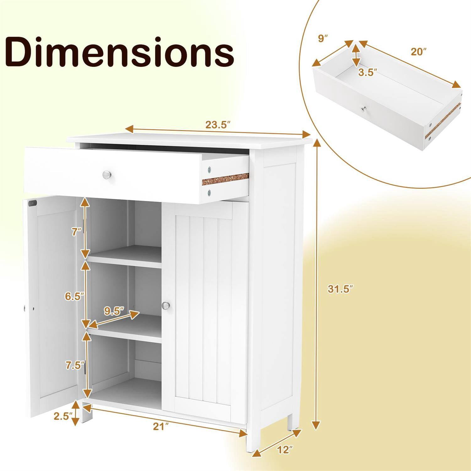 Dimensions: 9" x 3.5" x 20" x 23.5" x 7" x 6.5" x 9.5" x 31.5" x 7.5" x 2.5" x 21" x 12"