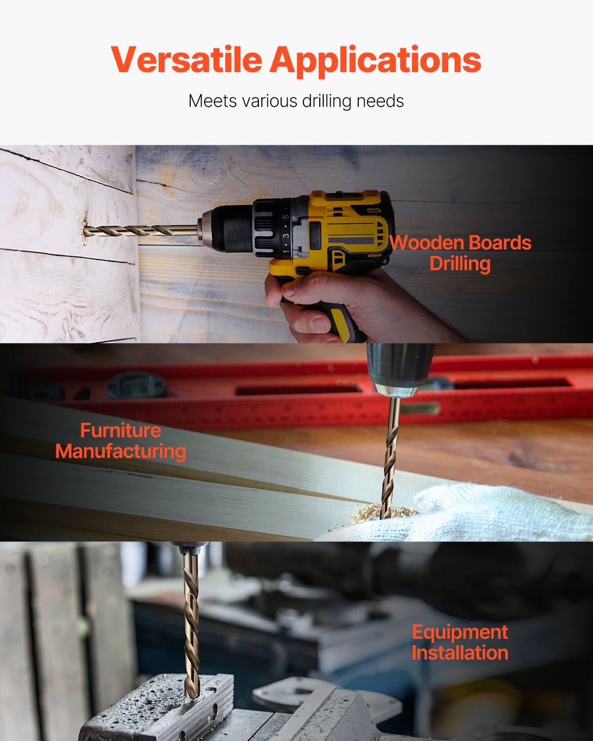 Versatile Applications  
Meets various drilling needs  

- Wooden Boards Drilling  
- Furniture Manufacturing  
- Equipment Installation