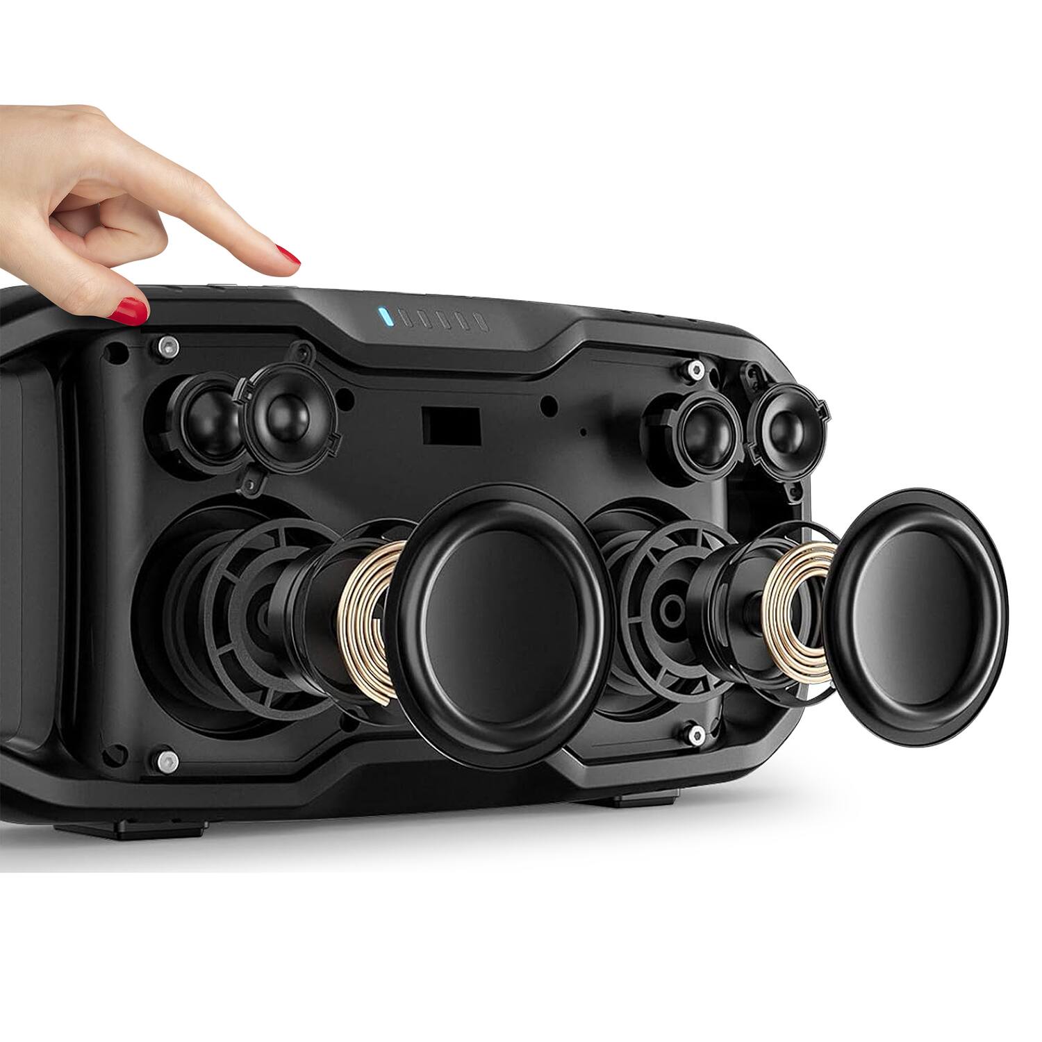 Alt View 3. Dolphin Audio - 70-Watt Bluetooth Rechargeable SOUNDBYTE 100 Waterproof Portable Speaker, Dual 3" Woofers, Power Bank - Black.